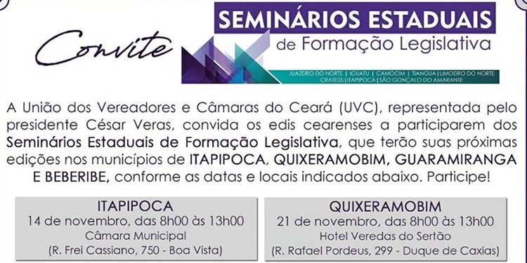 União dos Vereadores do Ceará realizará seminário em Quixeramobim
