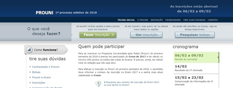 ProUni abre inscrições nesta terça-feira, 06