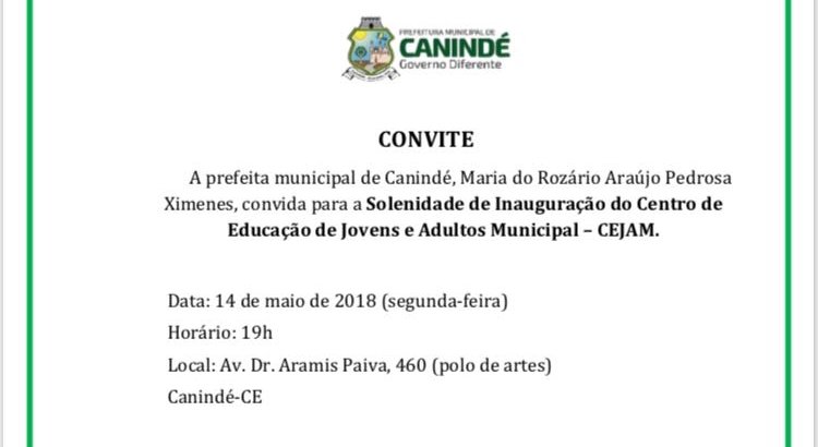 Prefeitura de Canindé irá inaugurar Centro de Educação de Jovens e Adultos