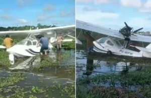 Avião de pequeno porte faz pouso forçado em rio no Ceará