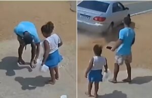 Pai e filha por pouco não são atropelados no Ceará por causa de moeda que encontram no chão