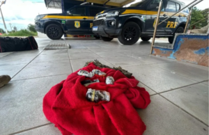 PRF apreende granadas e 20 quilos de maconha em ônibus na BR-116, em Russas