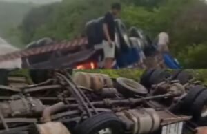 Caminhão carregado com frutas capota em rodovia no município de Choró