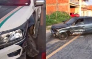 Acidente em Quixadá: carro colide com viatura da PM durante patrulhamento