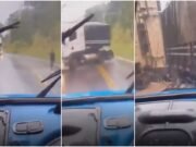 Susto grande: Caminhoneiro escapa de batida com outro caminhão em rodovia do Paraná