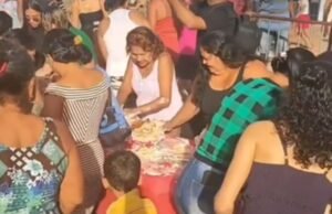 População ataca bolo de 60 metros em homenagem ao Dia das Mães