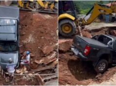 Caminhonete com padre é “engolida” por cratera em garagem de casa paroquial no Ceará